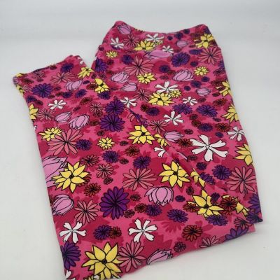 Lularoe TC2 - 20-26 Bright Pink With Flowers Women's Leggings. L